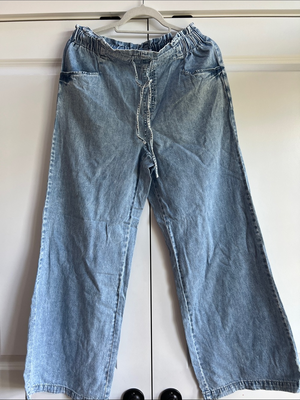 Sincerely Jules Light Blue Wide Leg Drawstring Jeans